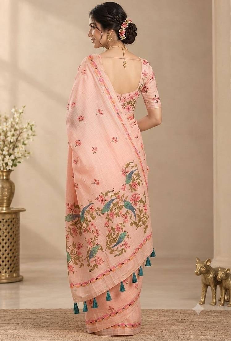 cotton blend saree with elegant printed design for festive & casual wear