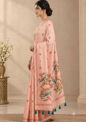 cotton blend saree with elegant printed design for festive & casual wear 3