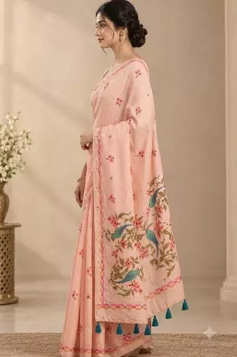 cotton blend saree with elegant printed design for festive & casual wear