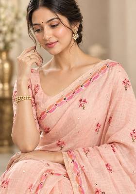 cotton blend saree with elegant printed design for festive & casual wear 4