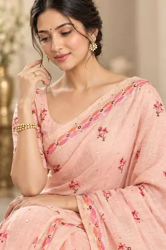 cotton blend saree with elegant printed design for festive & casual wear