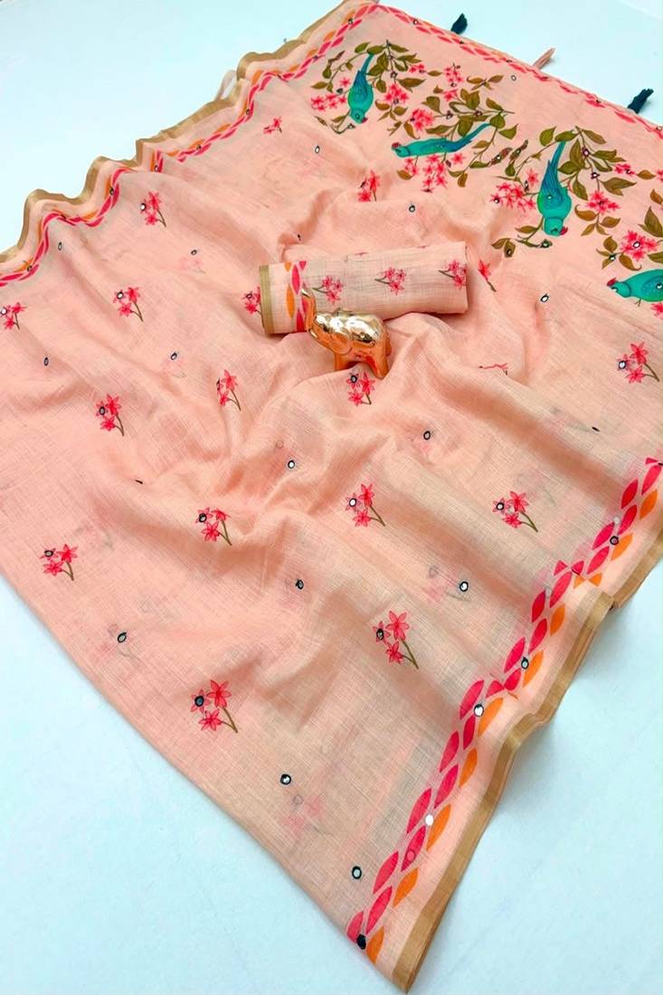 cotton blend saree with elegant printed design for festive & casual wear