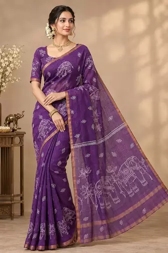 cotton blend saree with elegant printed design for festive & casual wear