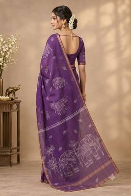 cotton blend saree with elegant printed design for festive & casual wear 2