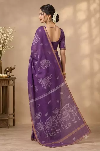 cotton blend saree with elegant printed design for festive & casual wear
