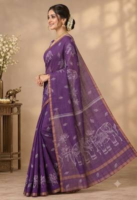cotton blend saree with elegant printed design for festive & casual wear 3