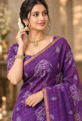 cotton blend saree with elegant printed design for festive & casual wear 4