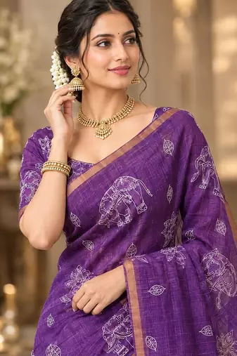cotton blend saree with elegant printed design for festive & casual wear