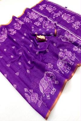 cotton blend saree with elegant printed design for festive & casual wear 5