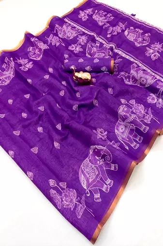 cotton blend saree with elegant printed design for festive & casual wear