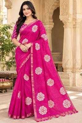 cotton blend saree with elegant printed design for festive & casual wear 1
