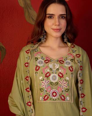 Pista color smart elegant mul cotton fabric smart embroidered suit for festive wear 3