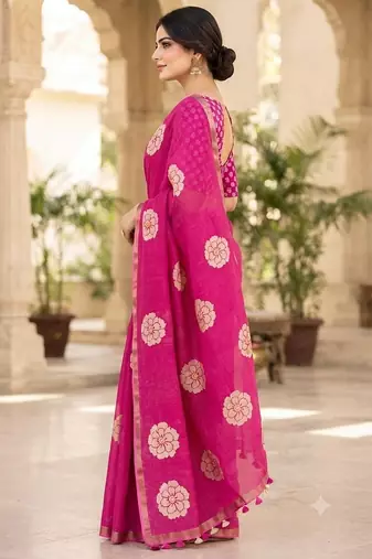 cotton blend saree with elegant printed design for festive & casual wear