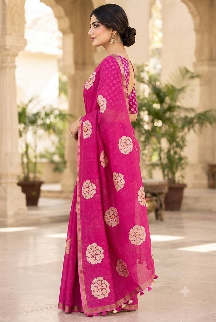 cotton blend saree with elegant printed design for festive & casual wear