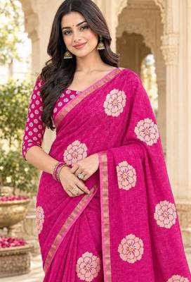 cotton blend saree with elegant printed design for festive & casual wear 4