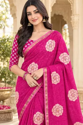 cotton blend saree with elegant printed design for festive & casual wear