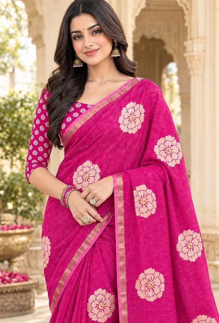 cotton blend saree with elegant printed design for festive & casual wear