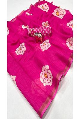 cotton blend saree with elegant printed design for festive & casual wear 5