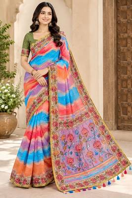 cotton blend saree with elegant printed design for festive & casual wear 1