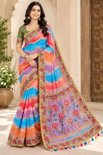 cotton blend saree with elegant printed design for festive & casual wear