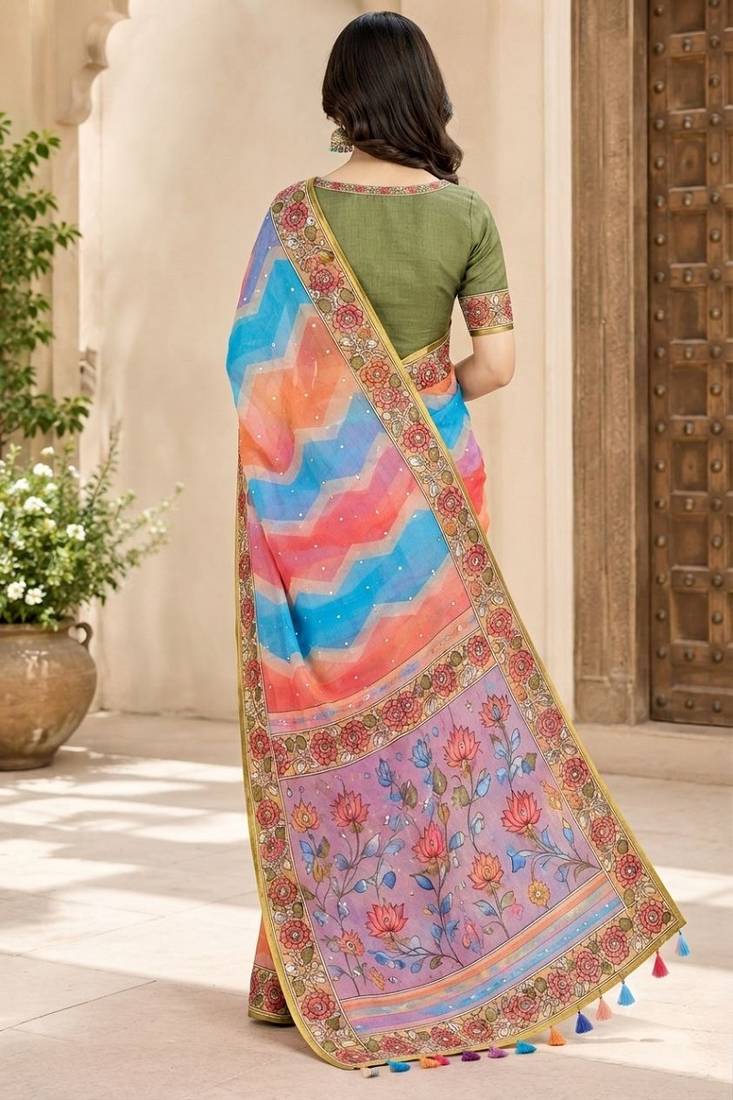 cotton blend saree with elegant printed design for festive & casual wear