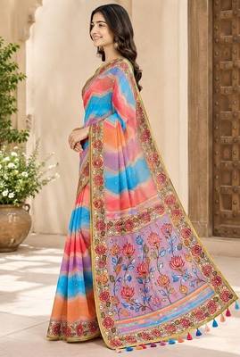cotton blend saree with elegant printed design for festive & casual wear 3