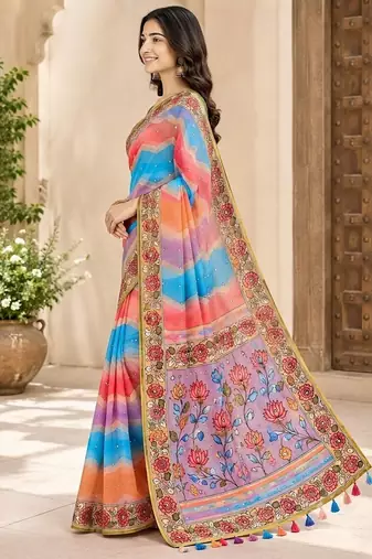 cotton blend saree with elegant printed design for festive & casual wear