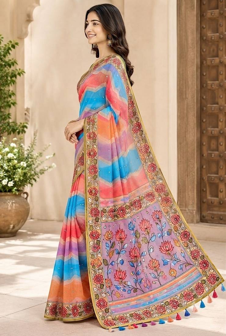 cotton blend saree with elegant printed design for festive & casual wear