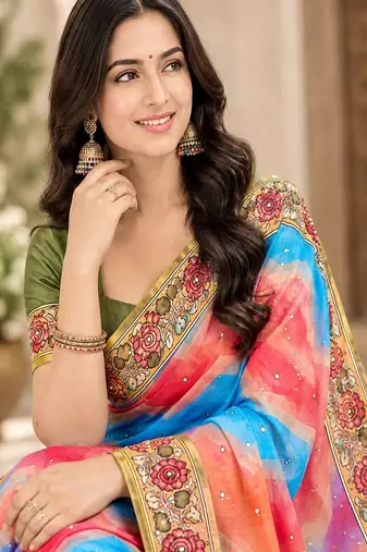 cotton blend saree with elegant printed design for festive & casual wear