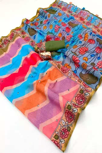 cotton blend saree with elegant printed design for festive & casual wear