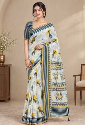 cotton blend saree with elegant printed design for festive & casual wear 1