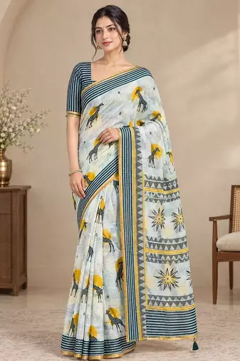 cotton blend saree with elegant printed design for festive & casual wear