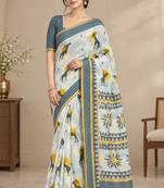 cotton blend saree with elegant printed design for festive & casual wear
