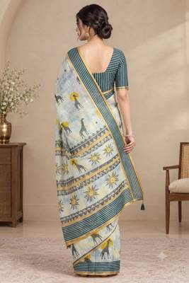 cotton blend saree with elegant printed design for festive & casual wear 2