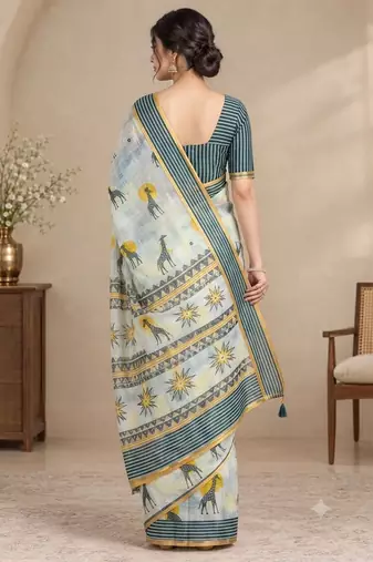 cotton blend saree with elegant printed design for festive & casual wear