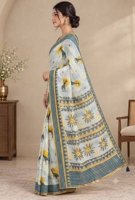 cotton blend saree with elegant printed design for festive & casual wear 3