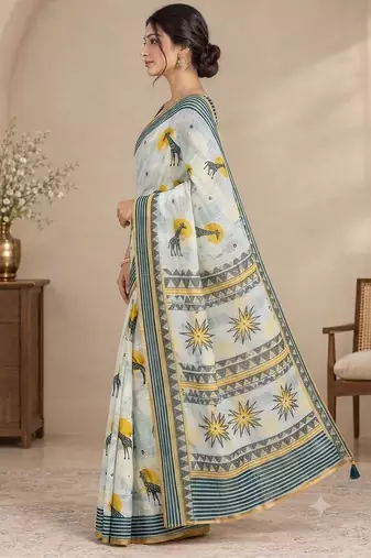 cotton blend saree with elegant printed design for festive & casual wear