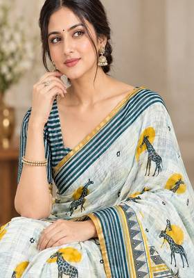 cotton blend saree with elegant printed design for festive & casual wear 4