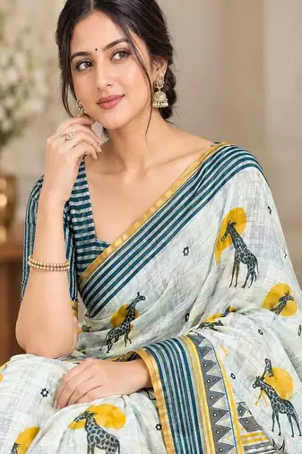 cotton blend saree with elegant printed design for festive & casual wear