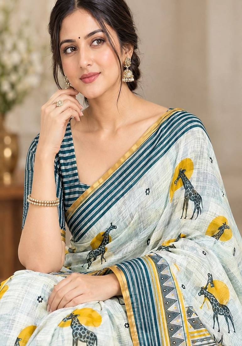 cotton blend saree with elegant printed design for festive & casual wear