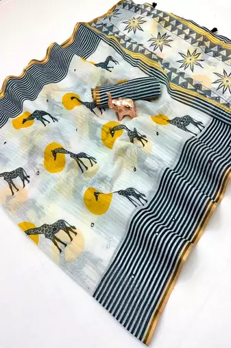 cotton blend saree with elegant printed design for festive & casual wear