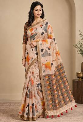 cotton blend saree with elegant printed design for festive & casual wear 1