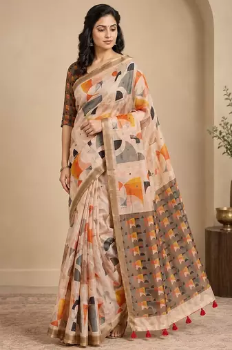 cotton blend saree with elegant printed design for festive & casual wear