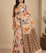 cotton blend saree with elegant printed design for festive & casual wear