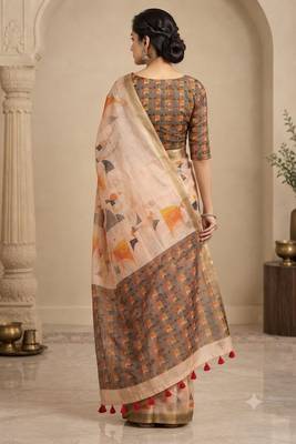 cotton blend saree with elegant printed design for festive & casual wear 2