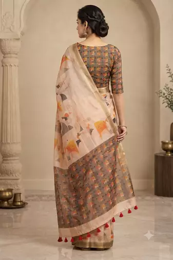 cotton blend saree with elegant printed design for festive & casual wear