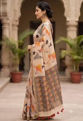cotton blend saree with elegant printed design for festive & casual wear 3