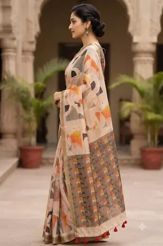 cotton blend saree with elegant printed design for festive & casual wear