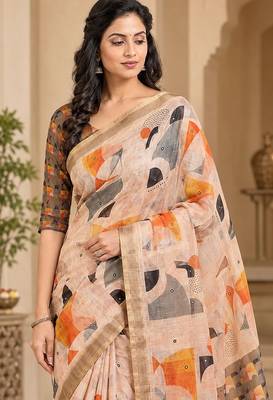 cotton blend saree with elegant printed design for festive & casual wear 4