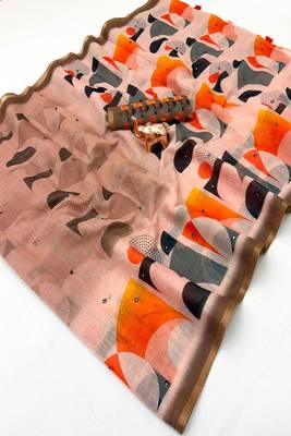 cotton blend saree with elegant printed design for festive & casual wear 5